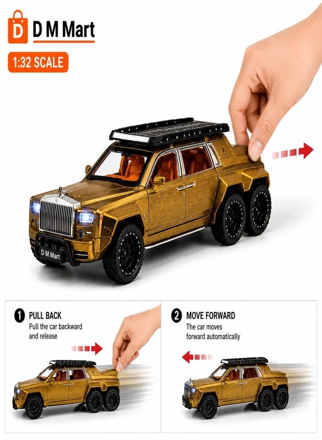 D M Mart 1:32 6x6 Modified RR Phantom Pull Back Die-Cast Metal Car | Golden Luxury Alloy Toy Car with 6 Openable Doors, Sound & Light | Collectible Model Car Gift for Kids & Boys - Image 3
