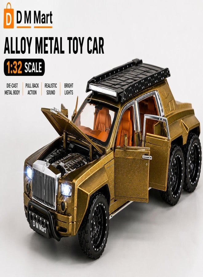 D M Mart 1:32 6x6 Modified RR Phantom Pull Back Die-Cast Metal Car | Golden Luxury Alloy Toy Car with 6 Openable Doors, Sound & Light | Collectible Model Car Gift for Kids & Boys - Image 2
