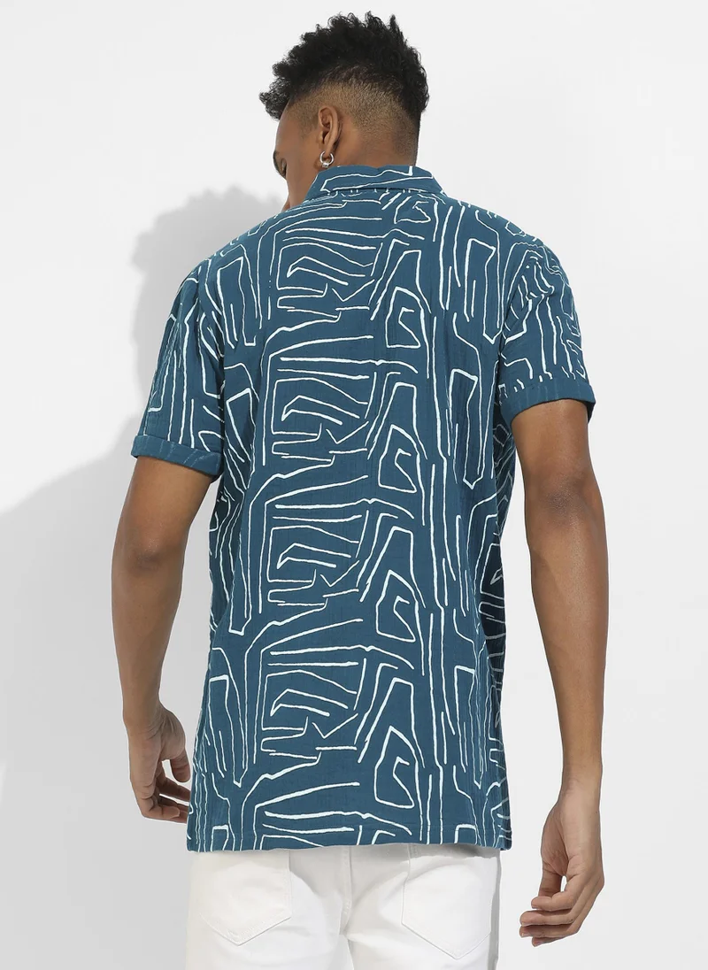 Instafab Plus Abstract Lines Print Shirt