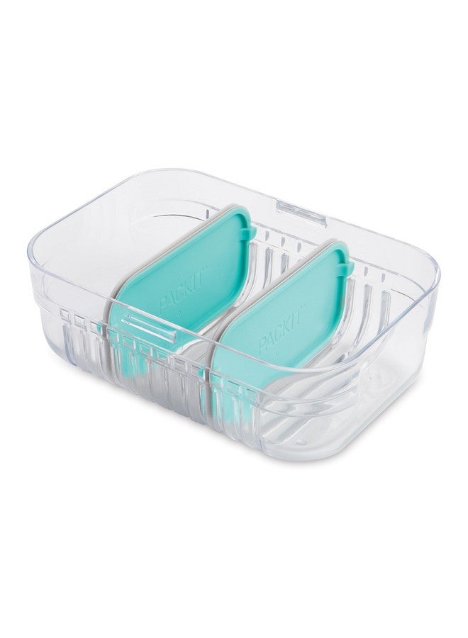 PackIt Mod Lunch Bento Food Storage Container, Mint Green, Shatterproof Crystal Clear Base, with Leak-resistant Dividers and Lid, Microwavable, Dishwasher Safe, Perfect for Meal Prep - Image 1