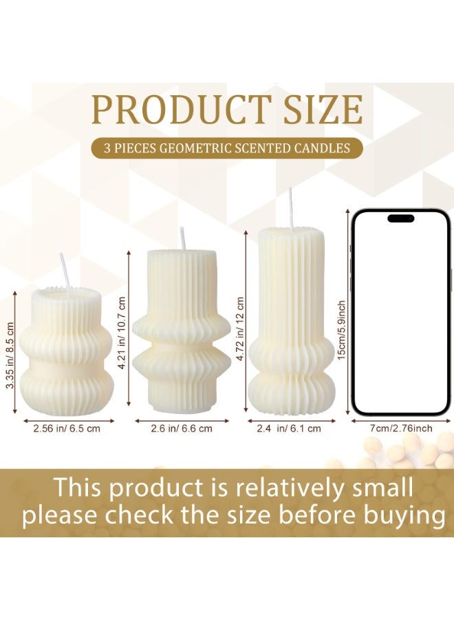 3 Pcs White Ribbed Pillar Candles, Soy Wax Scented Geometric Decorative Set - Image 1