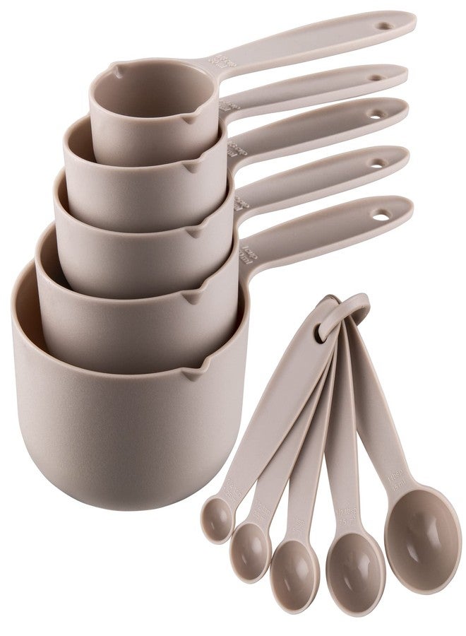 Smithcraft Plastic Measuring Cups and Spoons Set 10 Pieces, 5 Measuring Cups and 5 Measuring Spoons Set Measure Cups Spoons for Baking and Kitchen Color Khaki - Image 1
