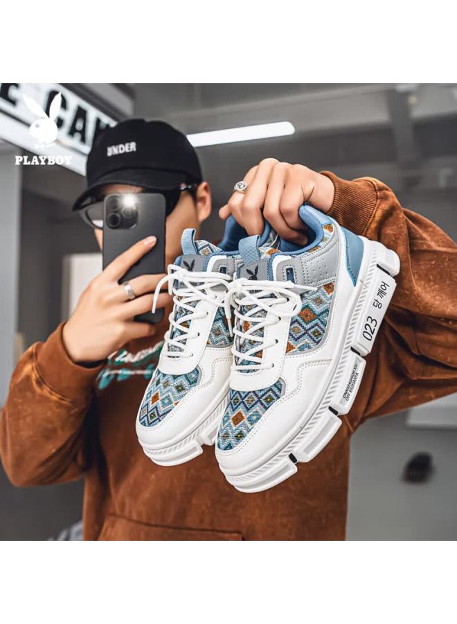 Playboy Men's Sneakers Spring Summer Low-top Patchwork Casual Sports Shoes White Blue Size 43 - Image 2