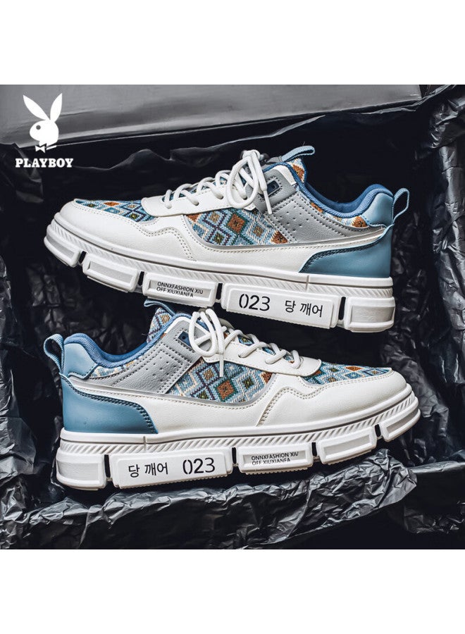 Playboy Men's Sneakers Spring Summer Low-top Patchwork Casual Sports Shoes White Blue Size 43 - Image 5