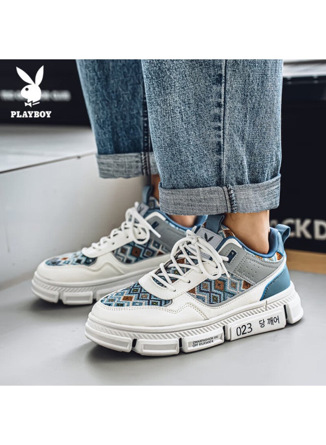 Playboy Men's Sneakers Spring Summer Low-top Patchwork Casual Sports Shoes White Blue Size 43 - Image 3