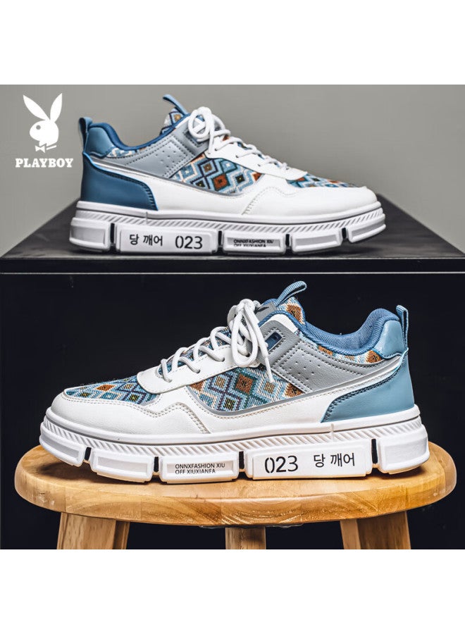 Playboy Men's Sneakers Spring Summer Low-top Patchwork Casual Sports Shoes White Blue Size 43 - Image 4