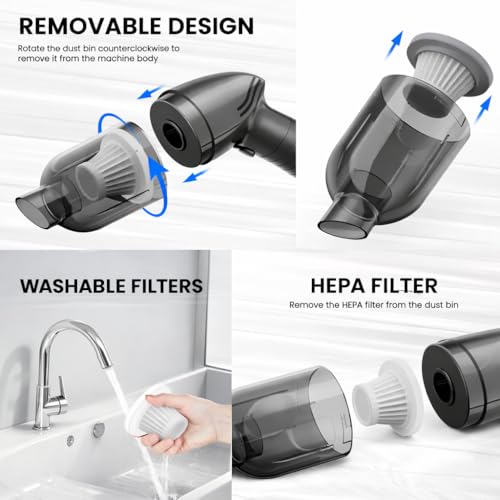 QLECT 12kPA Powerful Suction 60W Wireless Hand Vacuum 3-in-1 Wireless Portable Vacuum Cleaner, BLDC Motor HEPA Filter, Compact & Lightweight for Car, Home use, & Pet Hair - Image 3