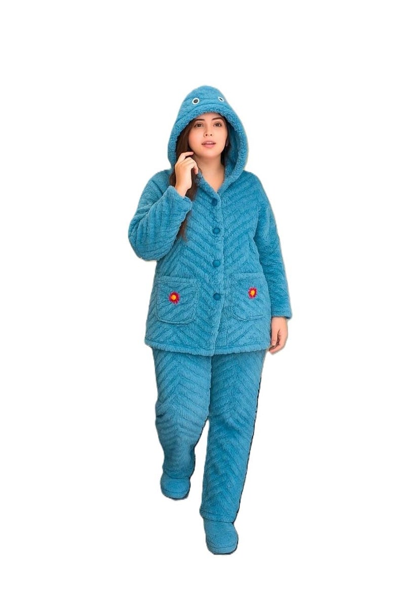 Ukal Women's Wool Blend & Fleece Long Sleeve Pullover Hoodies Set Full Length Winter Nightwear Pajama and top Set Tracksuit Gym Suit Night Suit (in, Alpha, XL, Plus Size, Blue) - Image 1