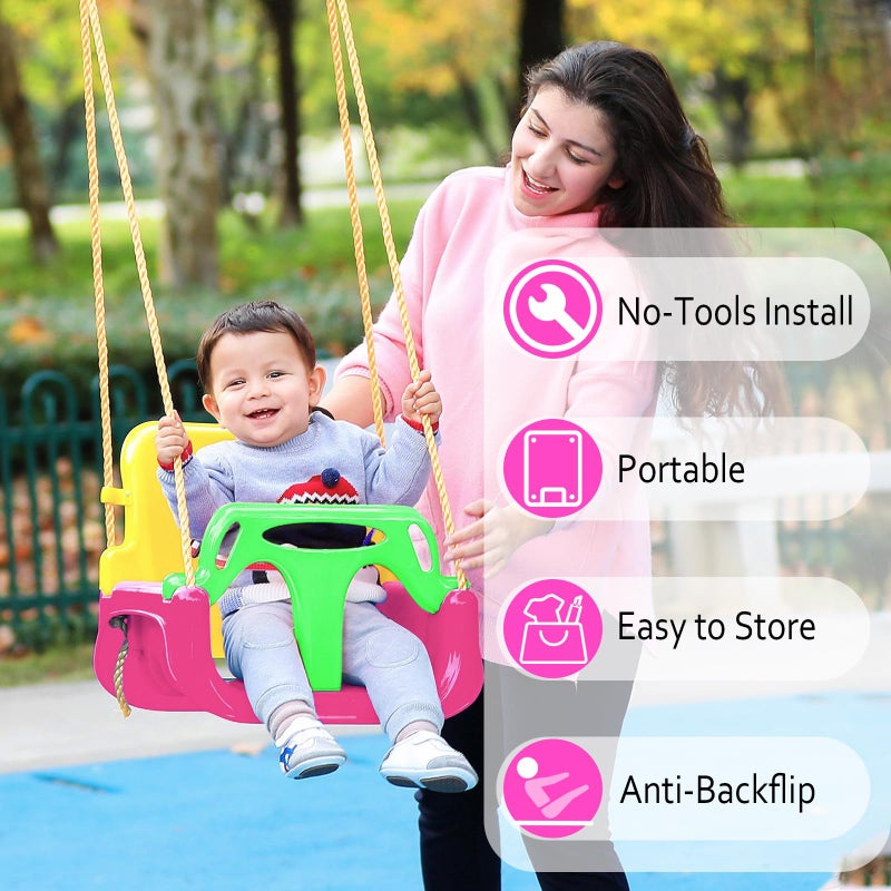 IFOYO 3-in-1 Convertible Kids Swing Seat with Detachable High-Back Support, Secure Indoor/Outdoor Playground Swing for Kids (Pink) - Image 2