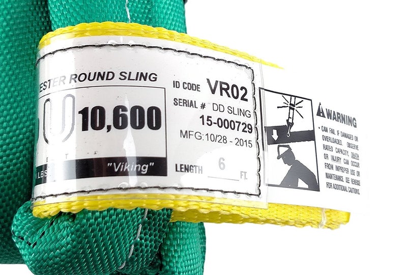Chenango Supply USA Made VR2 X 6' Green Slings 4'-30' Lengths in Listing, Double PLY Cover Endless Round Poly Lifting Slings, 5,300 lbs Vertical, 4,240 lbs Choker, 10,600 lbs Basket (USA Poly)(6 FT) - Image 2