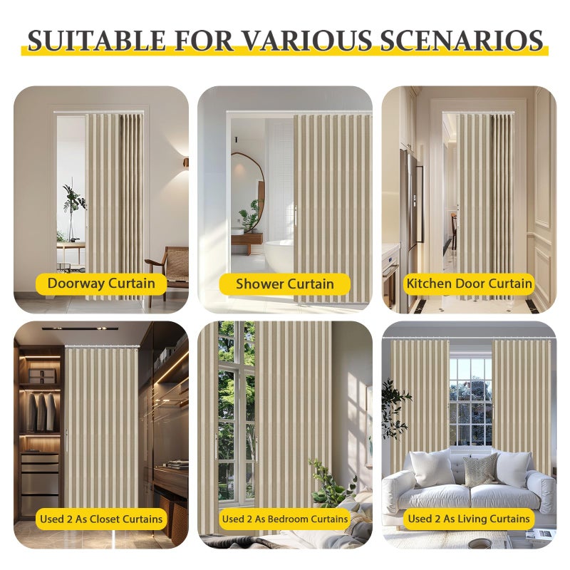 A-jazz AJAZZ 100%Blackout Magnetic Door Curtain Pleated Door Curtain Folding Door Accordion Door Closet Door Curtain Invisible Applicable Bedroom Room Living Room Doorway (Cream yellow 42"" W x 78"" L) 1 Panel - Image 5
