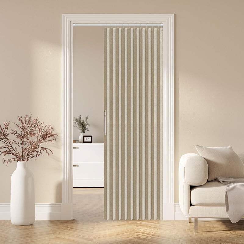 A-jazz AJAZZ 100%Blackout Magnetic Door Curtain Pleated Door Curtain Folding Door Accordion Door Closet Door Curtain Invisible Applicable Bedroom Room Living Room Doorway (Cream yellow 42"" W x 78"" L) 1 Panel - Image 1