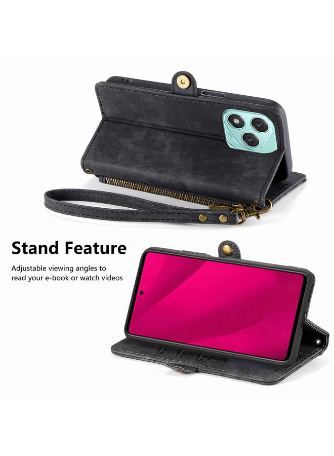 S-TOP Case For Honor 400 Lite Geometric Zipper Wallet Side Buckle Leather Phone Case - Image 4