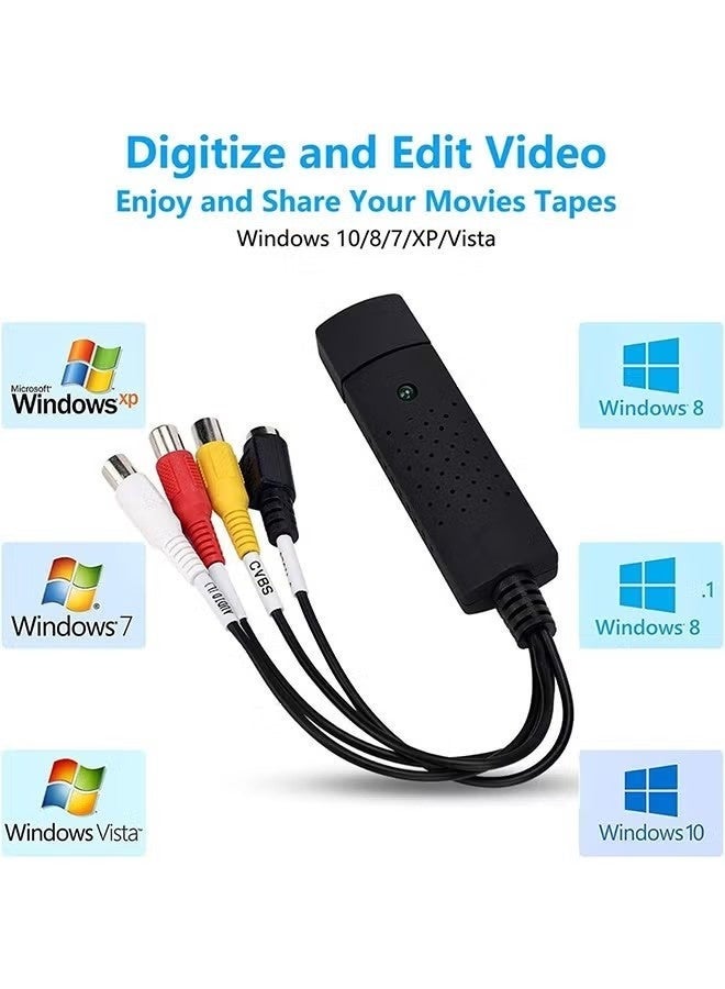 محول صوت وفيديو USB، محول VHS إلى رقمي، بطاقة التقاط الفيديو الرقمية من فيديو تناظري VCR VHS DVD، لنظام التشغيل Windows 7 8 10 - Image 2
