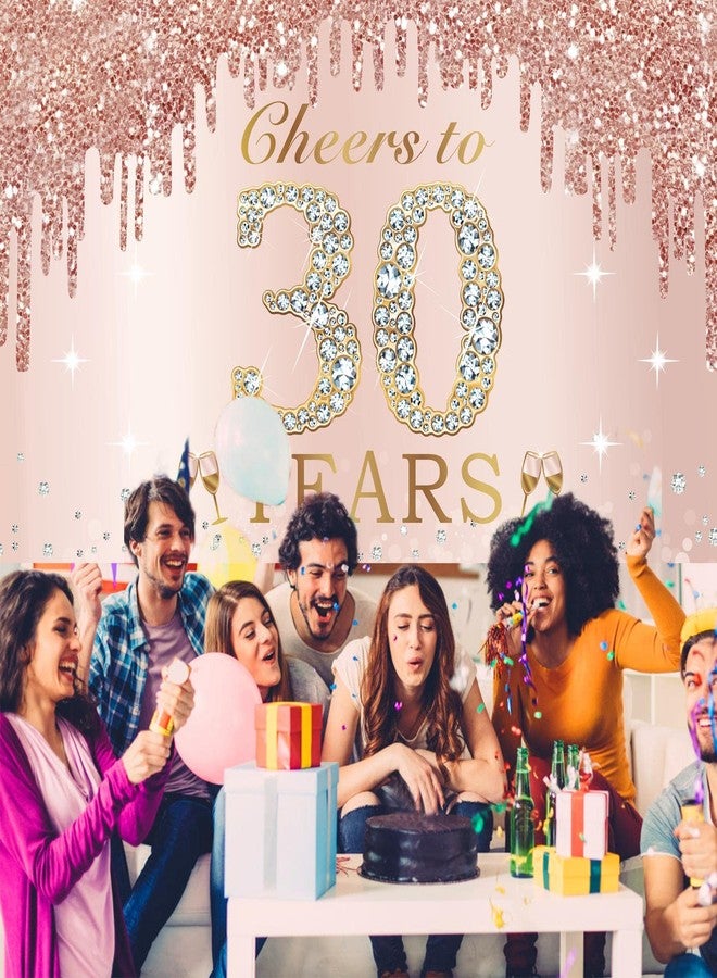 Excelloon 30th Birthday Decorations Cheers to 30 Years Banner, Pink Rose Gold Happy Birthday Backdrop Sign Party Supplies for Women Her, Thirty Birthday Poster Background Photo Booth Props Decor - Image 5