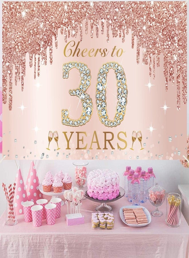 Excelloon 30th Birthday Decorations Cheers to 30 Years Banner, Pink Rose Gold Happy Birthday Backdrop Sign Party Supplies for Women Her, Thirty Birthday Poster Background Photo Booth Props Decor - Image 4