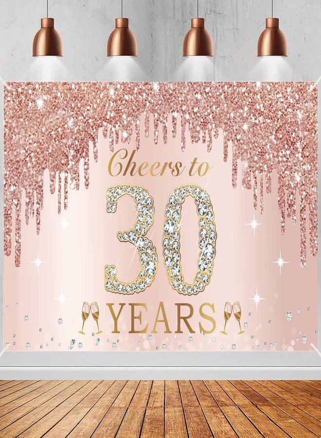 Excelloon 30th Birthday Decorations Cheers to 30 Years Banner, Pink Rose Gold Happy Birthday Backdrop Sign Party Supplies for Women Her, Thirty Birthday Poster Background Photo Booth Props Decor - Image 1