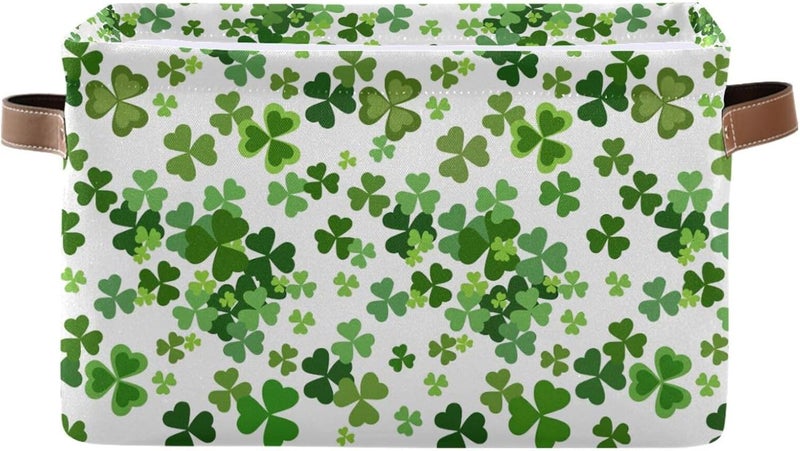 senya Large Foldable Storage Basket with Handles, St. Patrick's Day Lucky Clover Shamrocks Fabric Collapsible Storage Bins Organizer Bag for Baby Storage Toy Storage 15 x 11 x 9.5 inch - Image 1