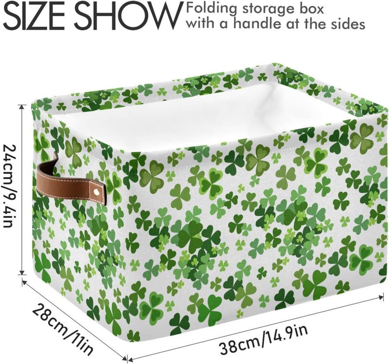senya Large Foldable Storage Basket with Handles, St. Patrick's Day Lucky Clover Shamrocks Fabric Collapsible Storage Bins Organizer Bag for Baby Storage Toy Storage 15 x 11 x 9.5 inch - Image 4