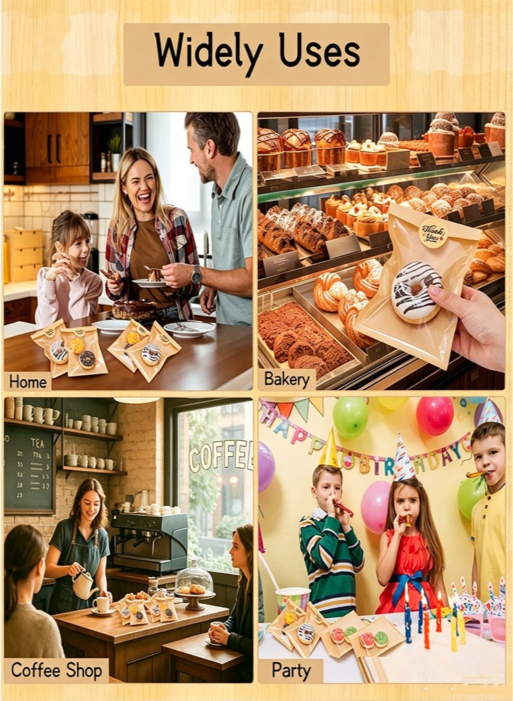 ١٠٠ كيس مخبوزات بنافذة، أكياس بسكويت ذاتية الإغلاق، أكياس ورقية مقاومة للدهون وقابلة للإغلاق الحراري، مناسبة للخبز والدونات والسكون والوجبات الخفيفة والاستخدام في المشاريع الصغيرة - Image 4