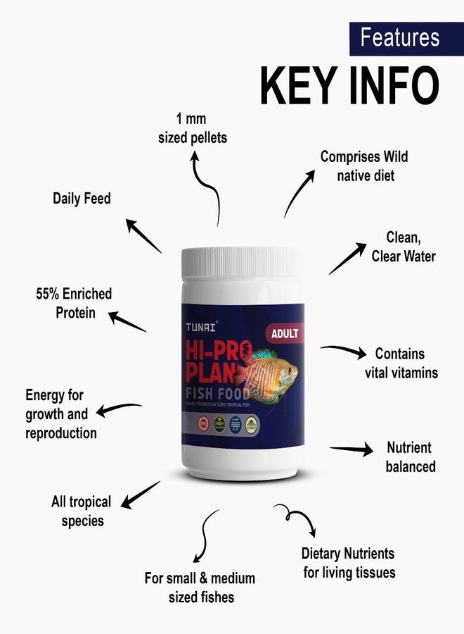 TUNAI Hi-Pro Plan Optimum Fish Food with 55% Protein | 450G | 1Mm Pellets for Small and Medium Sized Gold Fish, Angel Fish, Betta, Tetras, Gourami & Other Tropical Fish, 1 Count - Image 3