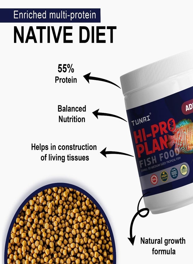 TUNAI Hi-Pro Plan Optimum Fish Food with 55% Protein | 450G | 1Mm Pellets for Small and Medium Sized Gold Fish, Angel Fish, Betta, Tetras, Gourami & Other Tropical Fish, 1 Count - Image 2
