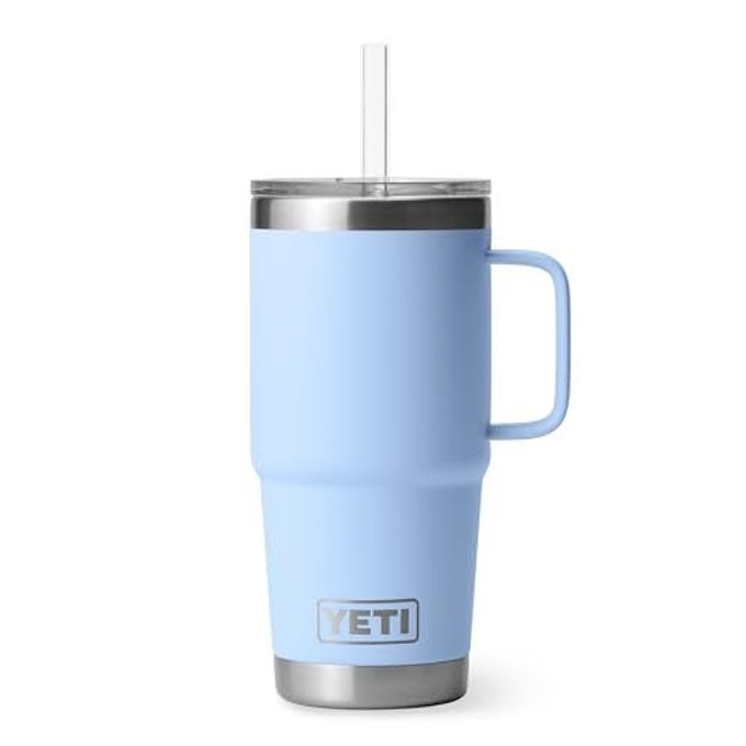 YETI Rambler 25 oz Tumbler with Handle and Straw Lid, Travel Mug Water Tumbler, Vacuum Insulated Cup with Handle, Stainless Steel, Big Sky Blue