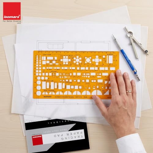 Isomars Architectural Combination Template 1:100 Scale, Architect Furniture Floor Plan Stencil with Living Room, Bedroom, Kitchen, Bath Symbols, Door Openings & Measuring Scale for Blueprint Drafting - Image 5