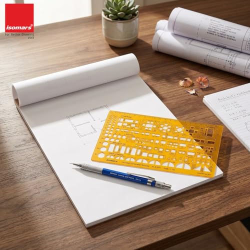 Isomars Architectural Combination Template 1:100 Scale, Architect Furniture Floor Plan Stencil with Living Room, Bedroom, Kitchen, Bath Symbols, Door Openings & Measuring Scale for Blueprint Drafting - Image 4