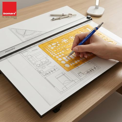 Isomars Architectural Combination Template 1:100 Scale, Architect Furniture Floor Plan Stencil with Living Room, Bedroom, Kitchen, Bath Symbols, Door Openings & Measuring Scale for Blueprint Drafting - Image 3
