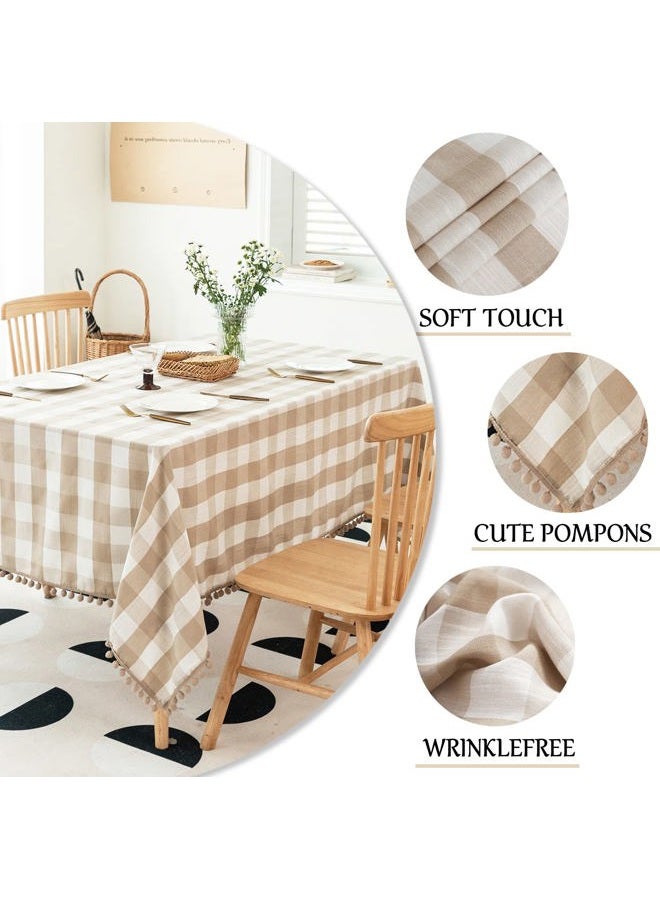 Jubilantex Buffalo Plaid Table Cloth for Rectangle Tables with Tassel Beige and White Rustic Linen Textured Farmhouse Heavyweight Burlap Table Cover for Kitchen Dining Tabletop Decoration,60x 84 inch - Image 3