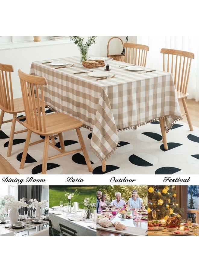 Jubilantex Buffalo Plaid Table Cloth for Rectangle Tables with Tassel Beige and White Rustic Linen Textured Farmhouse Heavyweight Burlap Table Cover for Kitchen Dining Tabletop Decoration,60x 84 inch - Image 4