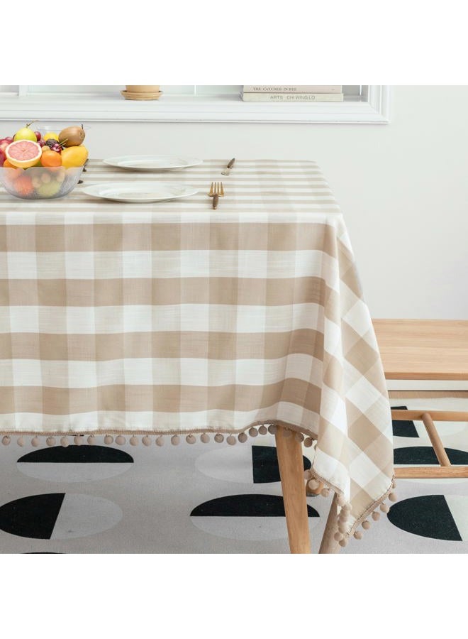 Jubilantex Buffalo Plaid Table Cloth for Rectangle Tables with Tassel Beige and White Rustic Linen Textured Farmhouse Heavyweight Burlap Table Cover for Kitchen Dining Tabletop Decoration,60x 84 inch - Image 1