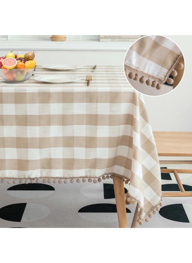 Jubilantex Buffalo Plaid Table Cloth for Rectangle Tables with Tassel Beige and White Rustic Linen Textured Farmhouse Heavyweight Burlap Table Cover for Kitchen Dining Tabletop Decoration,60x 84 inch - Image 2