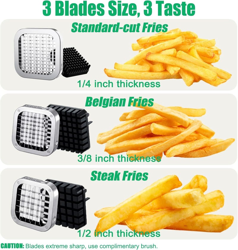 Eascandy French Fry Cutter, Heavy Duty Potato Slicer, Stainless Steel French Fries Cutter for Sweet Potato, Carrot, Yam, Cucumbers, 1/2&3/8&1/4 Cutter - Image 4