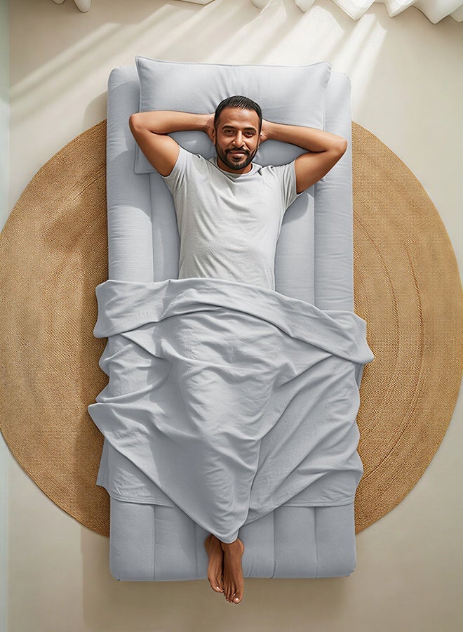 Asraar Travel & Guest Comfort Package – Complete 3-Piece Sleeping Set | Blanket 220x140 cm, Sleeping Mat 200x100 cm, Pillowcase 75×50 cm, Ideal for Travel, Camping & Guest Use - Light Grey - Image 3