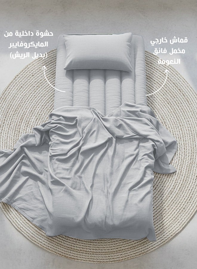 Asraar Travel & Guest Comfort Package – Complete 3-Piece Sleeping Set | Blanket 220x140 cm, Sleeping Mat 200x100 cm, Pillowcase 75×50 cm, Ideal for Travel, Camping & Guest Use - Light Grey - Image 4