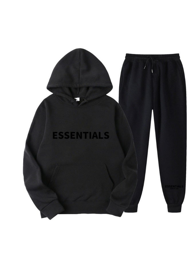 إيسنشالز طقم سترة مصنوعة من القماش مع_capuche للرجال والنساء - سترة رياضية فضفاضة وسروال رياضي بطبعة حروف - Image 1