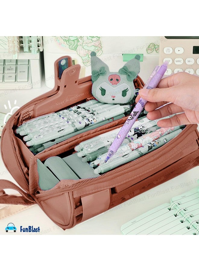 FunBlast Large Capacity Pencil Bag - Multi Compartment Transparent Pencil Pouch with Zipper, Portable Makeup Pouch, Aesthetic Pouch, Cute Stationery Bag for Students Girls Adults Office (Tan) - Image 5