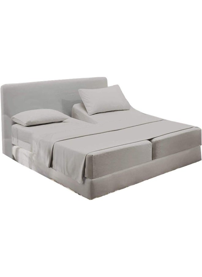 happy at home Split King Sheets for Adjustable Beds - Fits Upto 18" Deep Pocket Split King Sheets - Giza Dream Sheets -Twin XL- 5 Pcs Split King Sheet Set - Giza Cotton Sheet Set -Silver Split King