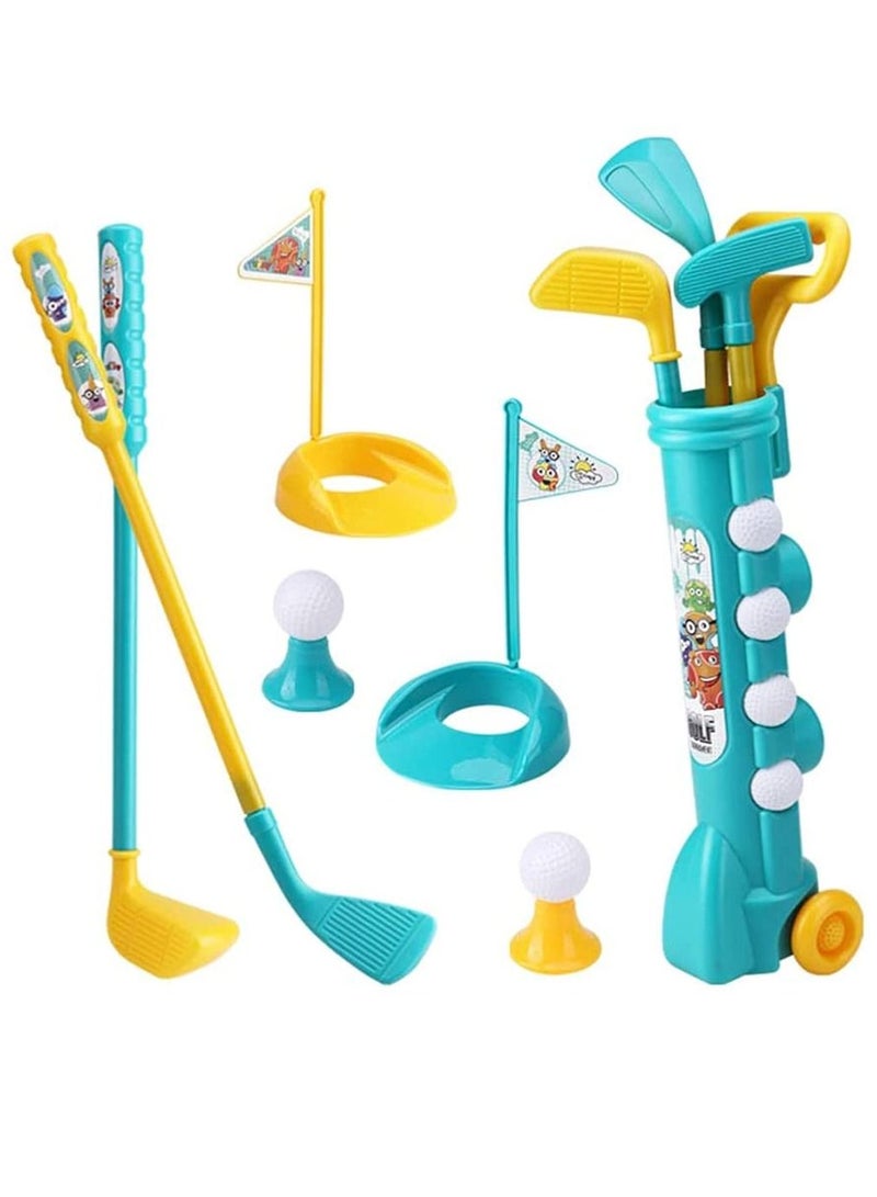 SYOSI مجموعة ألعاب الغولف للأطفال مجموعة غولف مصغرة مزودة بعربة غولف ألعاب خارجية لتعليم الأطفال مبادئ الغولف مجموعة تشتمل على 1 مجموعة من 12 قطعة - Image 1