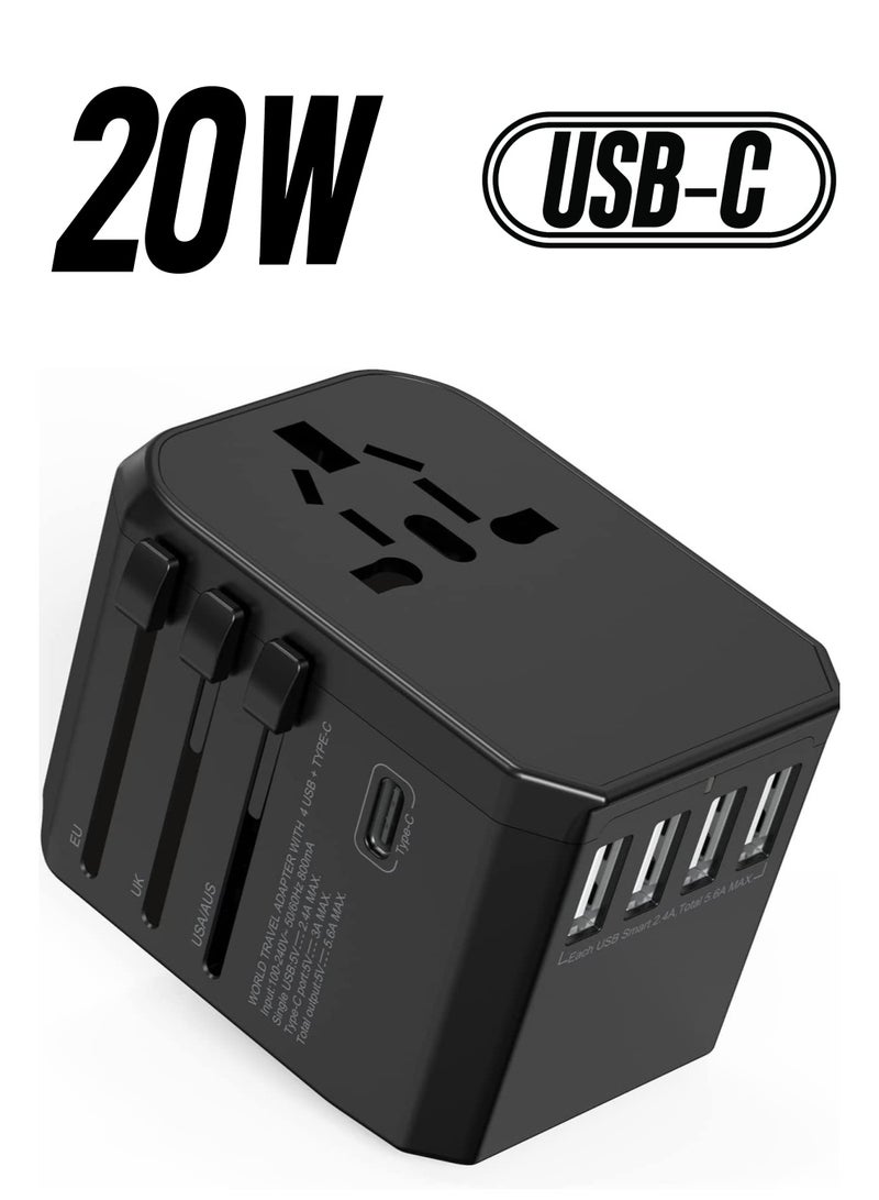 ELTRAZONE Universal Adapter with Power Socket Plugs and Plug Adaptor with 3 Ultra-Fast USB  Port and 1 Brisk USB Type C Port (Black) with  20W Dual Port USB C PD Fast ChargerUSB C to Lightning Cable  - Image 1