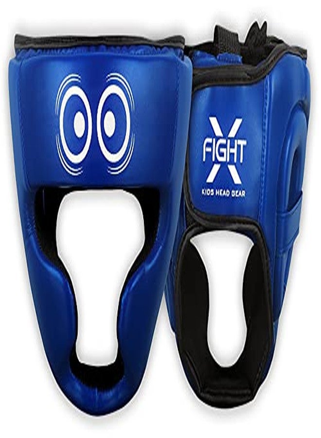 FightX واقي رأس للملاكمة للأطفال من FightX، مناسب لفنون القتال المختلطة والكيك بوكسينغ والملاكمة التايلاندية، معدات تدريب للدفاع عن النفس للأولاد والبنات، مصنوع من الجلد الصناعي، واقي رأس للقتال في فنون القتال المختلطة وفنون القتال المختلطة (أزرق/أبيض). - Image 1