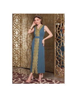 Generic Women's Fashionable Floral Patchwork Open Front Long Sleeve abaya and Sleeveless Dress  - Image 2