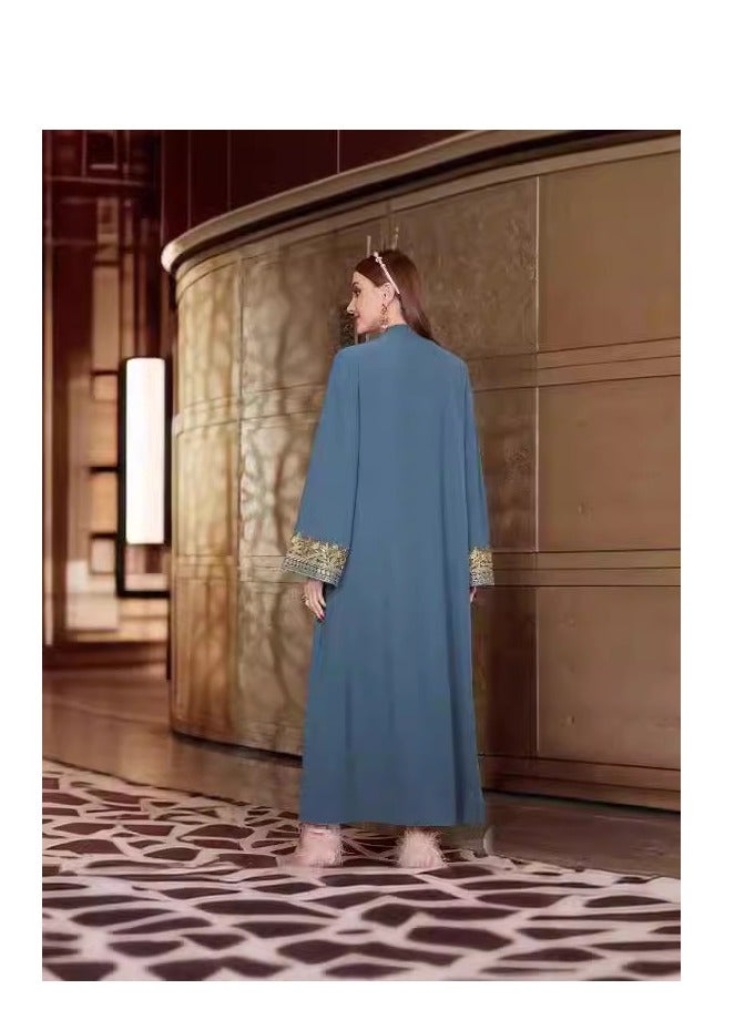 عباية نسائية عصرية مرقعة بالزهور مفتوحة من الأمام وأكمام طويلة وفستان بدون أكمام - Image 3