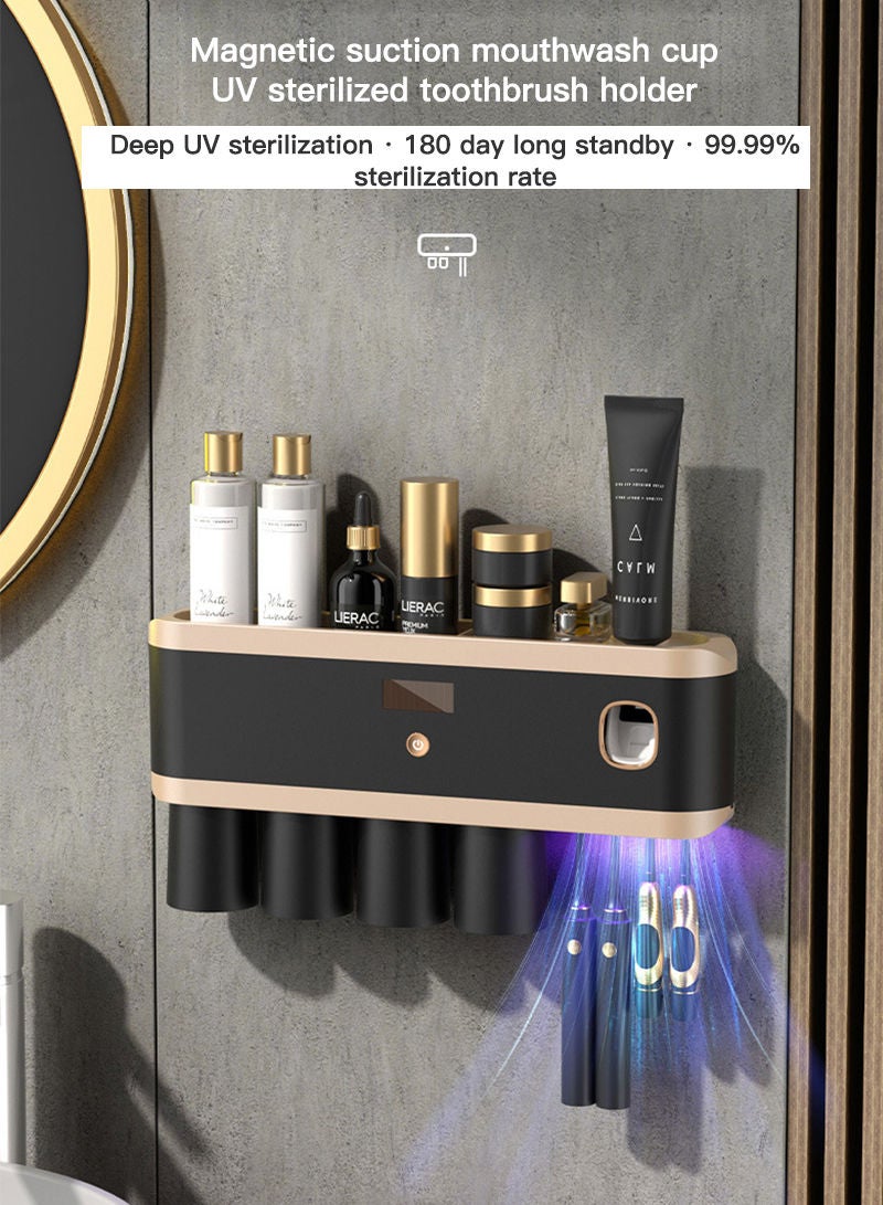 شاربدو حامل مطهر فرشاة الأسنان بالأشعة فوق البنفسجية للحمامات مع عصارة موزع معجون الأسنان مثبتة على الحائط، منظم USB قابل لإعادة الشحن مع منظف ضوء UVC LED - Image 2