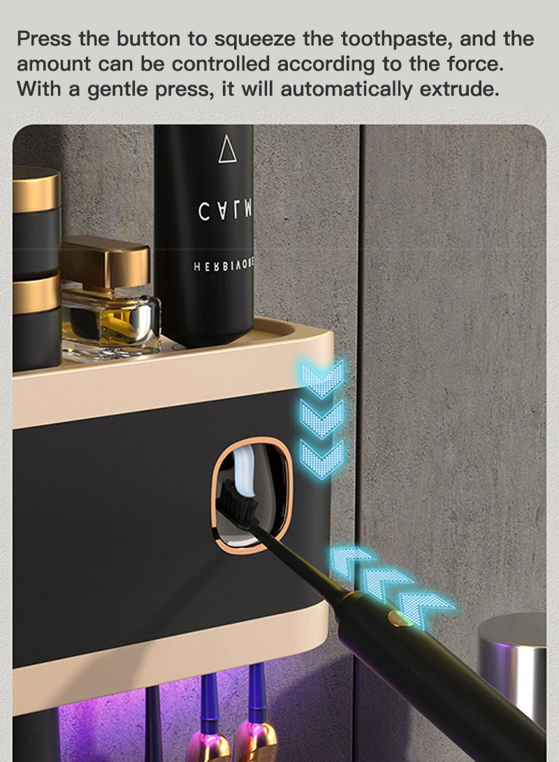 شاربدو حامل مطهر فرشاة الأسنان بالأشعة فوق البنفسجية للحمامات مع عصارة موزع معجون الأسنان مثبتة على الحائط، منظم USB قابل لإعادة الشحن مع منظف ضوء UVC LED - Image 4