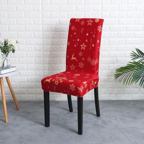 SPRINGRICO Christmas Chair Covers for Dining Room Set of 4 Stretch Dining Chair Cover Kitchen Parsons Chair Slipcovers Removable Seat Covers for Home Decorations Party 4 Pack Style4 Xmas - Image 3
