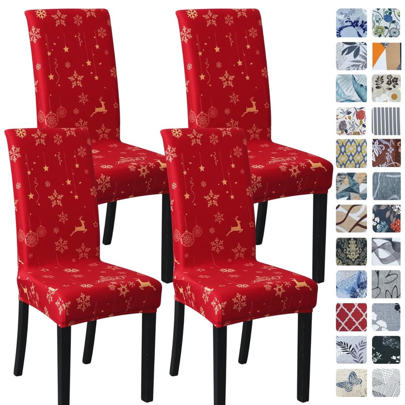 SPRINGRICO Christmas Chair Covers for Dining Room Set of 4 Stretch Dining Chair Cover Kitchen Parsons Chair Slipcovers Removable Seat Covers for Home Decorations Party 4 Pack Style4 Xmas - Image 2