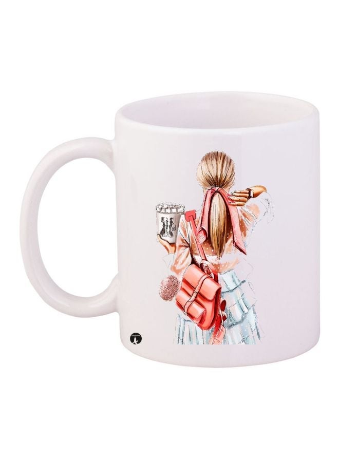 Printed Coffee Mug White/Beige/Pink 11ounce